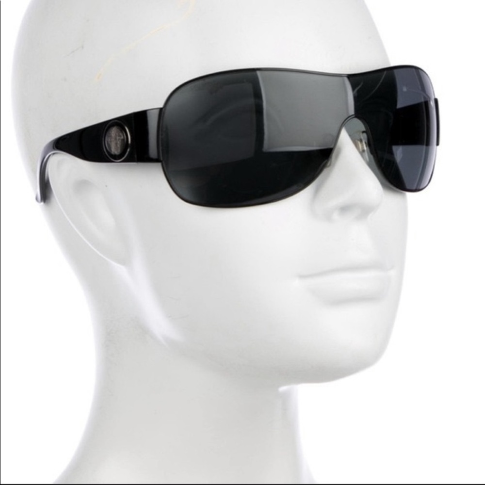 New Versace unisex black shield sunglasses